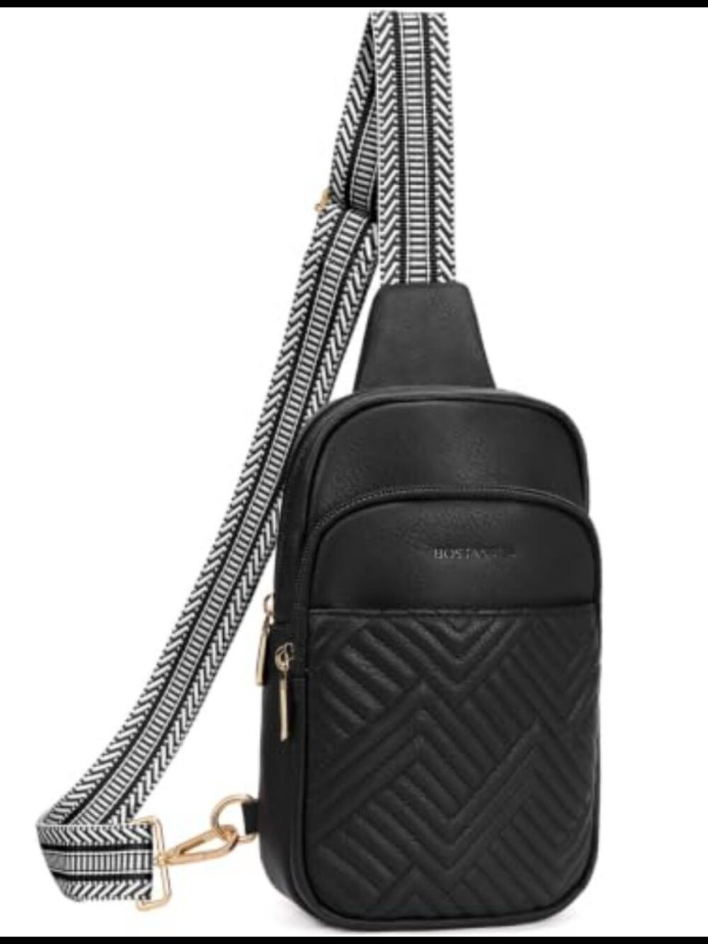 Quilted Vegan Leather Sling Crossbody Bag Adjustable Strap Large Capacity